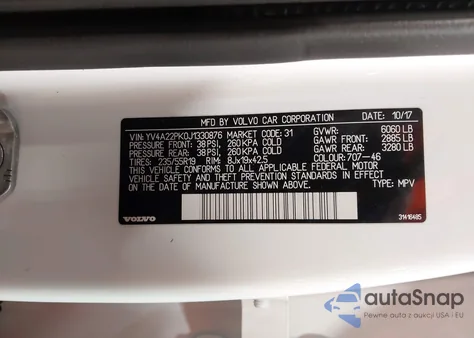 2018 Volvo Xc90 T6 Momentum из США, поврежденный, VIN YV4A22PK0J1330876